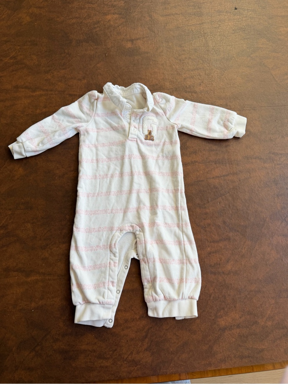 GAP White and Light Pink Striped Baby One-Piece